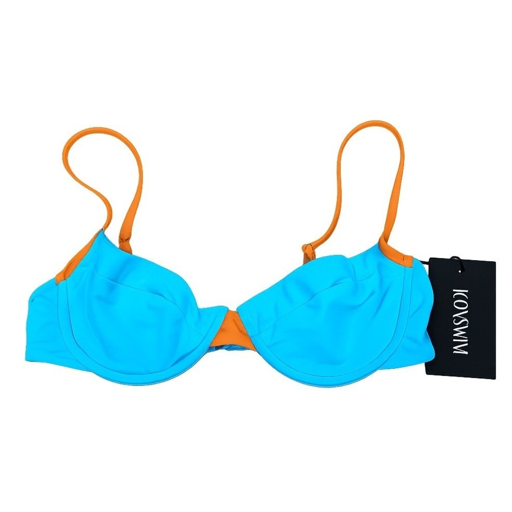 Icon Swim New Rules Bikini Top Women Small Blue Orange Underwire Adjustable NEW